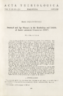 Seasonal and age changes in the metabolism and activity of Sorex araneus Linnaeus 1758