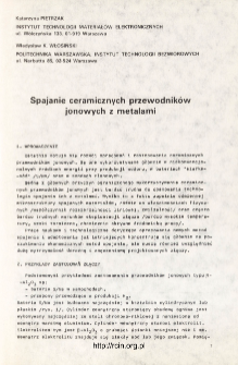 Spajanie ceramicznych prewodnik&oacute;w jonowych z metalami = Bonding of ionic ceramic conductors to metals