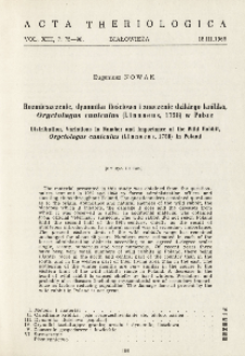 Rozmieszczenie, dynamika ilościowa i znaczenie dzikiego kr&oacute;lika, Oryctolagus cuniculus (Linnaeus, 1758) w Polsce - Distribution, variations in number and importance of the wild rabbit Oryctolagus cuniculus (Linnaeus, 1758) in Poland