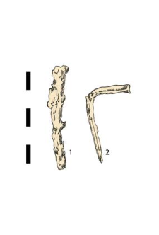 1. nail, iron 2. nail, iron, bent