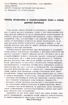 Defekty strukturalne w monokryształach GaAs o niskiej gęstości dyslokacji = Structural defects in low-dislocation GaAs single crystals
