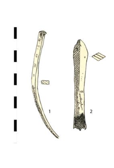 1. nail, iron 2. arrowhead, iron