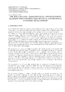 The Role of long-term financial and investment planning for construction of local and regional economic development