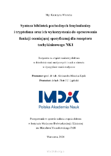 Synteza bibliotek pochodnych fenyloalaniny i tryptofanu oraz ich wykorzystanie do opracowania funkcji oceniającej specyficznej dka receptora tachykininowego NK1