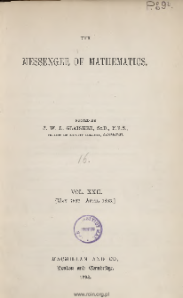 The Messenger of Mathematics T. XXII (1892-1893), Spis treści i dodatki