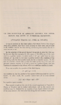 On the existence of absolute criteria for determining the roots of numerical equations