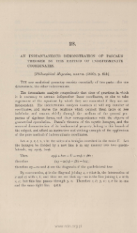 An instantaneous demostration of Pascal's theorem by the method of indeterminate coordinates
