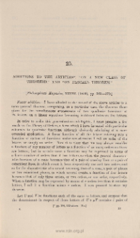 Additions to the articles ' On a new class of theorems', and ' On Pascal's theorem,'