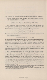 On rational derivation from equations of coexistence, that is to say, a new and extended theory of elimination, Part I.