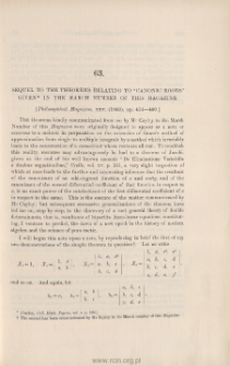 Sequel to the Theorems relating to "Canonic Roots"