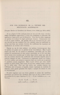 Sur une extension de la Th&eacute;orie des R&eacute;sultants alg&eacute;briques