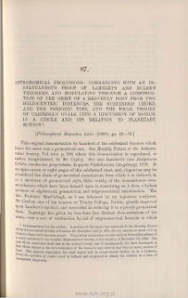 Astronomical prolusions: commencing with an instantaneous proof of Lambert's and Euler's Theorems, and modulating through a construction of the orbit of [...]