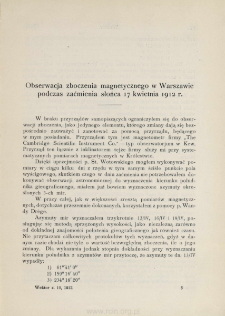 Obserwacja zboczenia magnetycznego w Warszawie podczas zaćmienia słońca 17 kwietnia 1912 r.