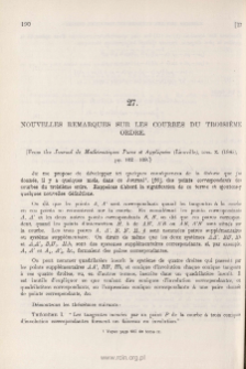 Nouvelles remarques sur les Courbes du Troisi&egrave;me Ordre