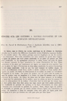 M&eacute;moire sur les Courbes &agrave; double Courbure et les Surfaces d&eacute;veloppables