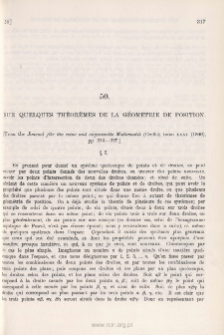 Sur quelques Th&eacute;or&egrave;mes de la G&eacute;om&eacute;trie de Position