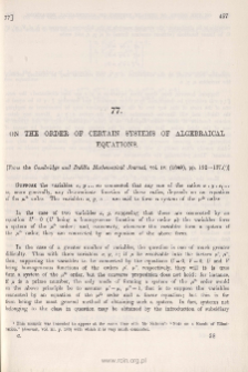 On the order of certain Systems of Algebraical Equations