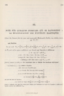 Note sur quelques Formules qui se rapportent &agrave; la Multiplication des Fonctions Elliptiques
