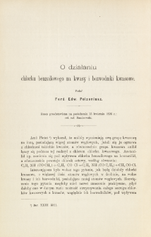 O działaniu chlorku benzoilowego na kwasy i bezwodniki kwasowe