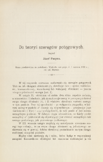 Do teoryi szereg&oacute;w potęgowych
