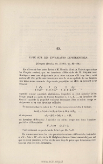 Note sur les invariants diff&eacute;rentiels
