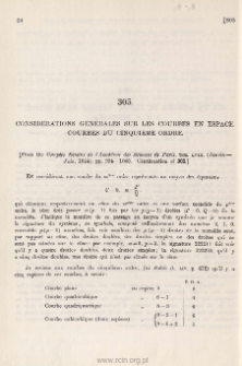 Consid&eacute;rations g&eacute;n&eacute;rales sur les courbes en espace. Courbes du cinqui&egrave;me ordre