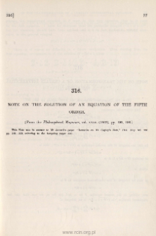 Note on the solution of an Equation of the Fifth Order