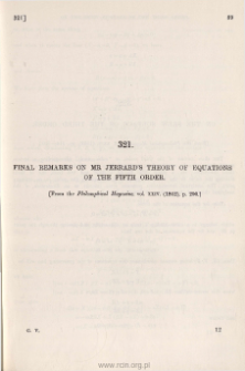 Final Remarks on Mr Jerrard's theory of Equations of the Fifth Order