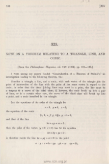 Note on a Theorem relating to a Triangle, Line, and Conic