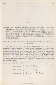 Tables des formes quadratiques binaires pour les déterminants négatifs depuis D=-1 jusqu'à D=-100, [...]