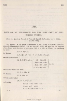 Note on an expression for the Resultant of two Binary Cubics