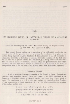 On geodesic lines, in particular those of a quadric surface