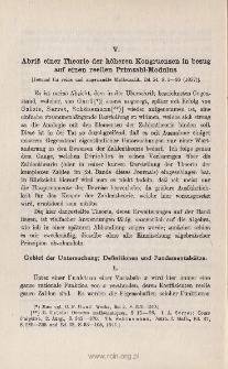 Abri&szlig; einer Theorie der h&ouml;heren Kongruenzen in bezug auf einen reellen Primzahl-Modulus