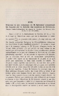 R&eacute;ponse &agrave; une remarque de M. Sylvester concernant les Le&ccedil;ons sur la th&eacute;orie des nombres de Dirichlet