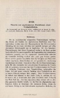 Theorie der algebraischen Funktionen einer Ver&auml;nderlichen