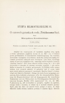 Studya helmintologiczne VI. O czterech gatunkach rodz. Trichosoma Rud.