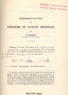 D&eacute;monstration du th&eacute;or&egrave;me de Jaques Bernoulli