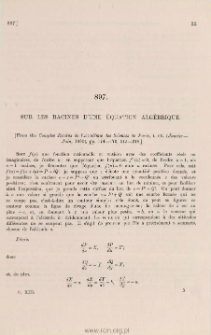 Sur les racines d'une equation algebrique