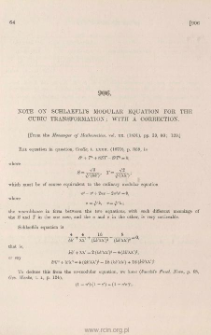 Note on Schlaefli's modular equation for the cubic transformation ; with a correction