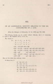 On an algebraical identity relating to the six coordinates of a line