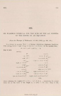 On Waring's formula for the sum of the mth powers of the roots of an equation