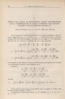 Sopra una legge di reciprocita nella distribuzione delle temperature e delle correnti galvaniche costanti in un corpo qualunque