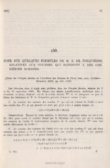 Note sur quelques formules de M. E. de Jonqui&egrave;res, relatives aux Courbes qui satisfont &agrave; des conditions donn&eacute;es
