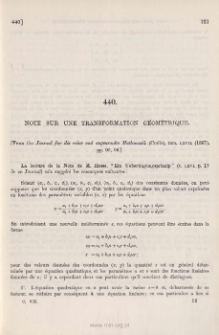 Note sur une transformation g&eacute;om&eacute;trique