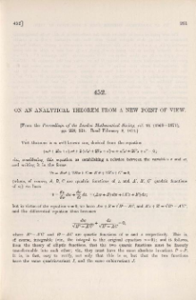 On an Analytical Theorem from a new point of view