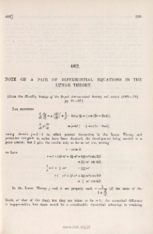 Note on a pair of Differential Equations in the Lunar Theory