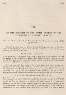 On the theorem of the finite number of the covariants of a binary quantic