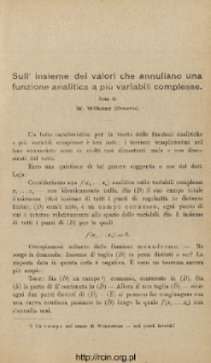 Sull' insieme dei valori che annullano una funzione analitica a pi&ugrave; variabili complesse