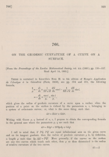 On the geodesic curvature of a curve on a surface
