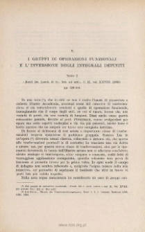 I gruppi di operazioni funzionali e l'inversione degli integrali definiti: NOTA I. « Rend. Ist. Lomb. di Sc., lett. ed arti » s. 2a, vol. XXVIII (1895), pp. 529-544